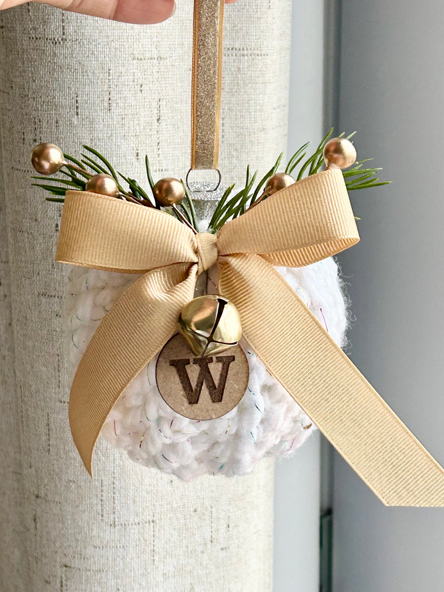 Crocheted Glass Ornaments with Embellishments & Wooden Tags