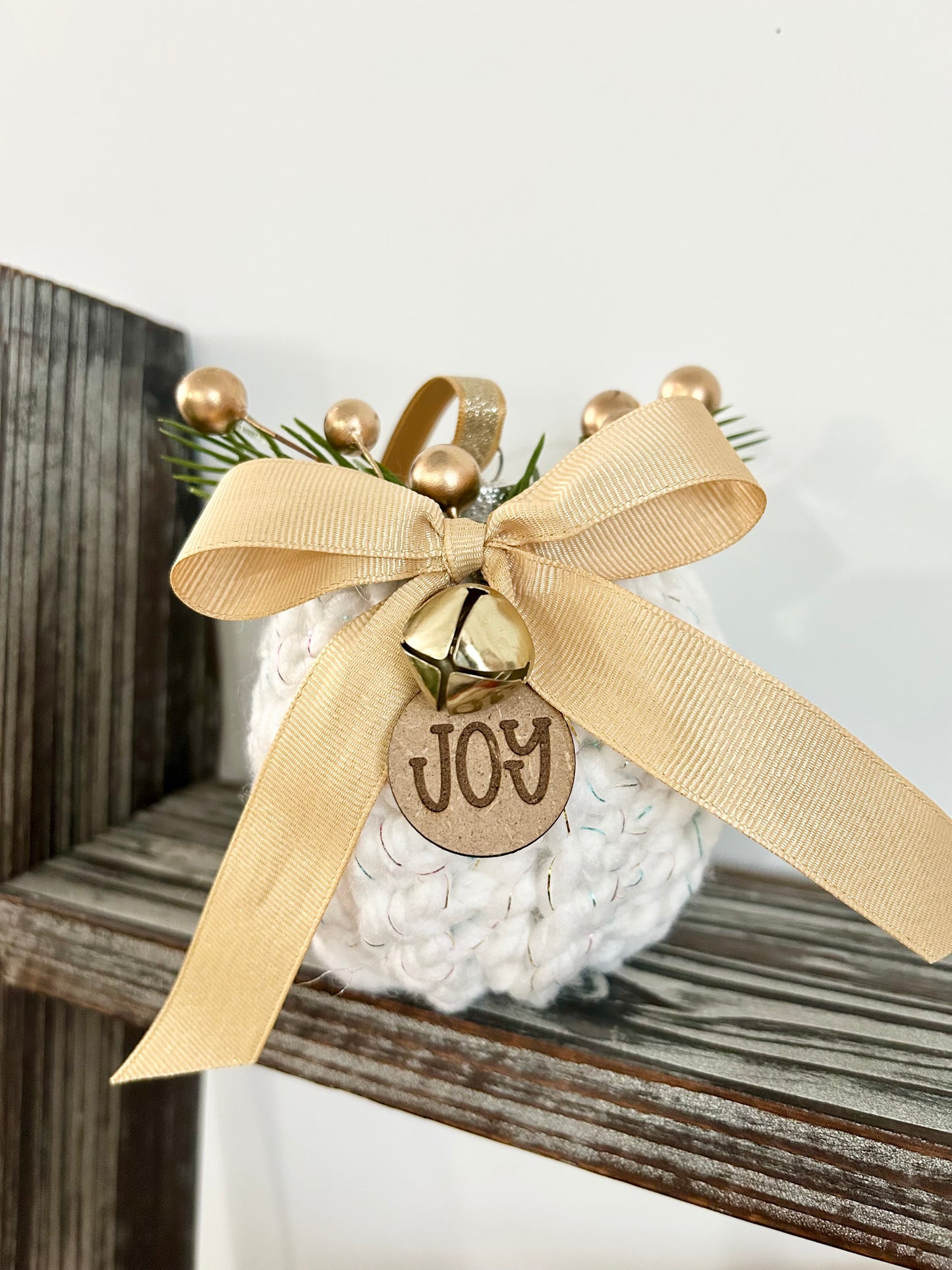 Crocheted Glass Ornaments with Embellishments & Wooden Tags