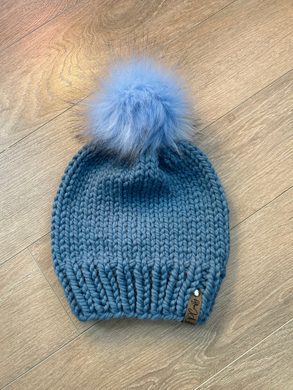 Chunky Knitted Beanie with Faux Fur Pom, Handmade Winter Hat