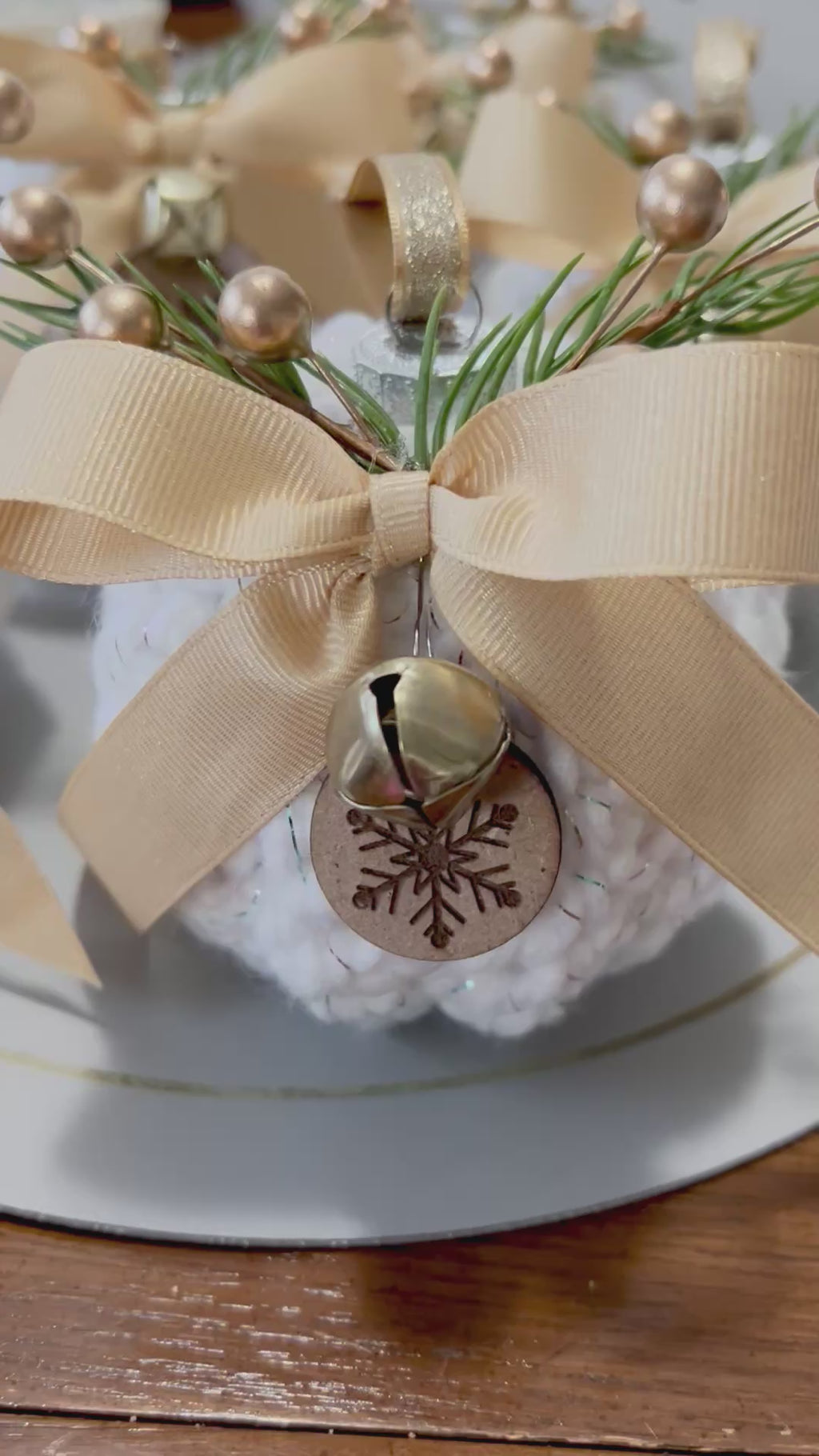 Crocheted Glass Ornaments with Embellishments & Wooden Tags