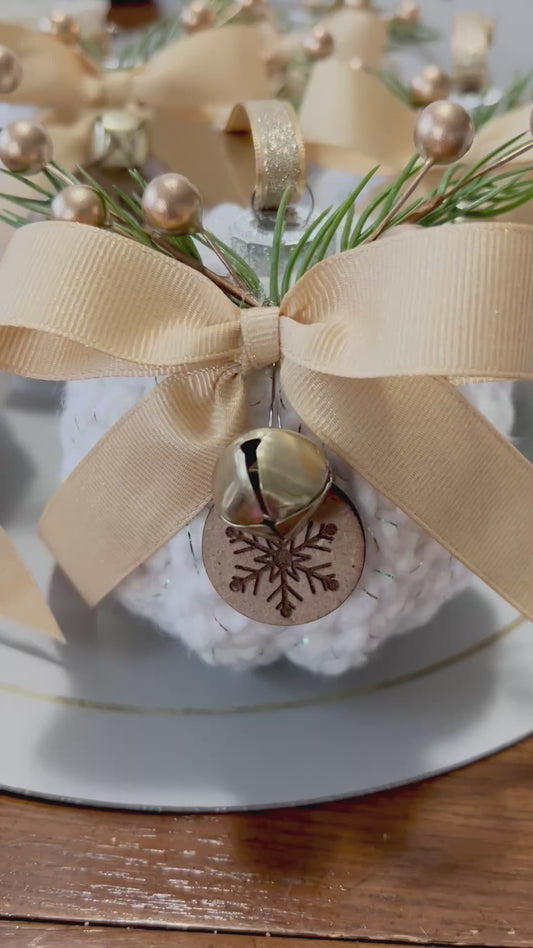 Crocheted Glass Ornaments with Embellishments & Wooden Tags